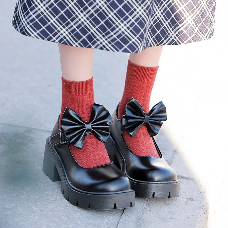 Lolita shoes on heels platform shoes Women's shoes Japanese Style Mary Janes Vintage Girls High Heel College Student shoes 42
