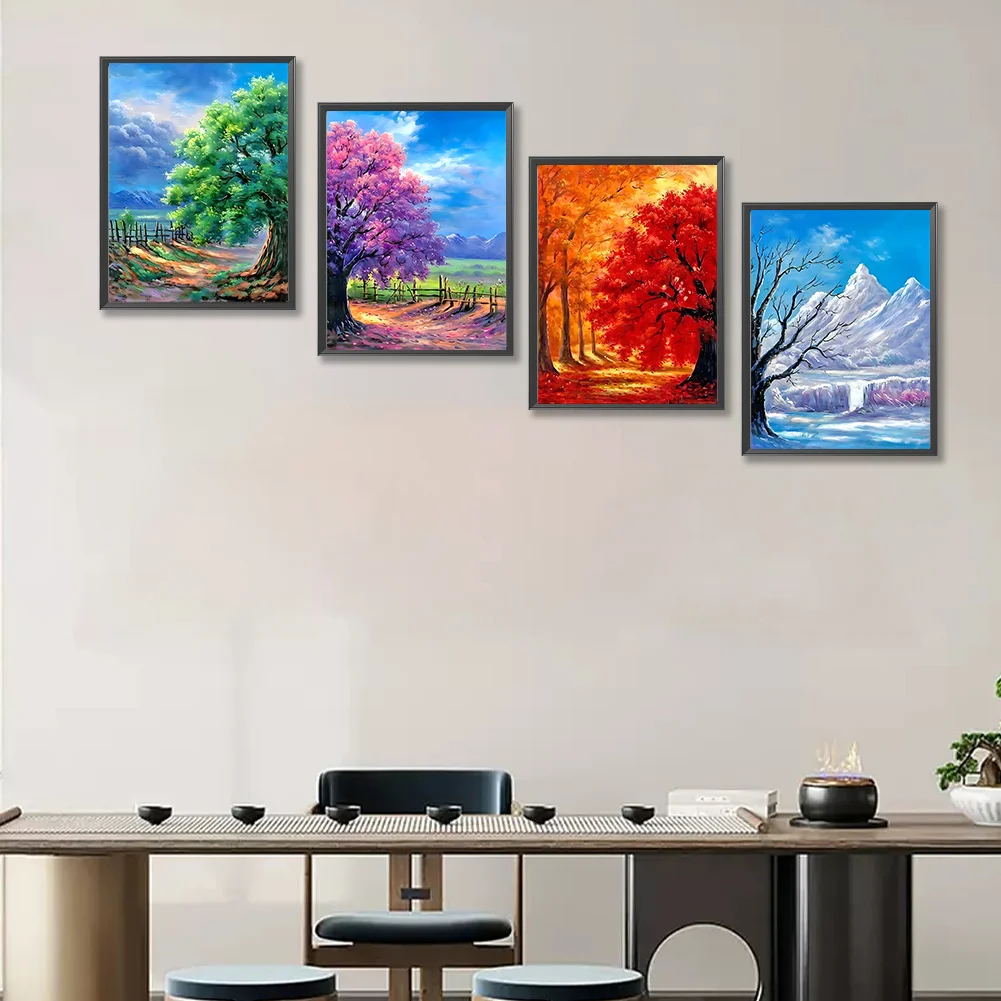 4pcs Diamond Painting - Full Round Drill - Four Seasons Tree(Canvas|30*40cm)