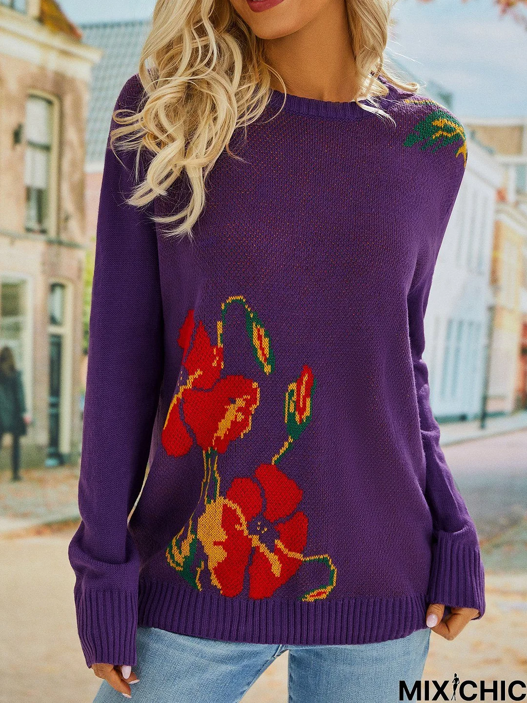 Floral Long Sleeve Sweater