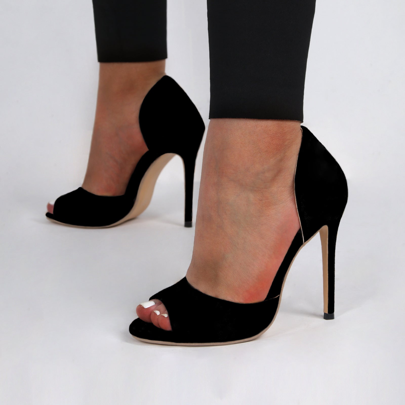 Lady's peep toe side cutout stiletto heels summer slip on party dressy heels