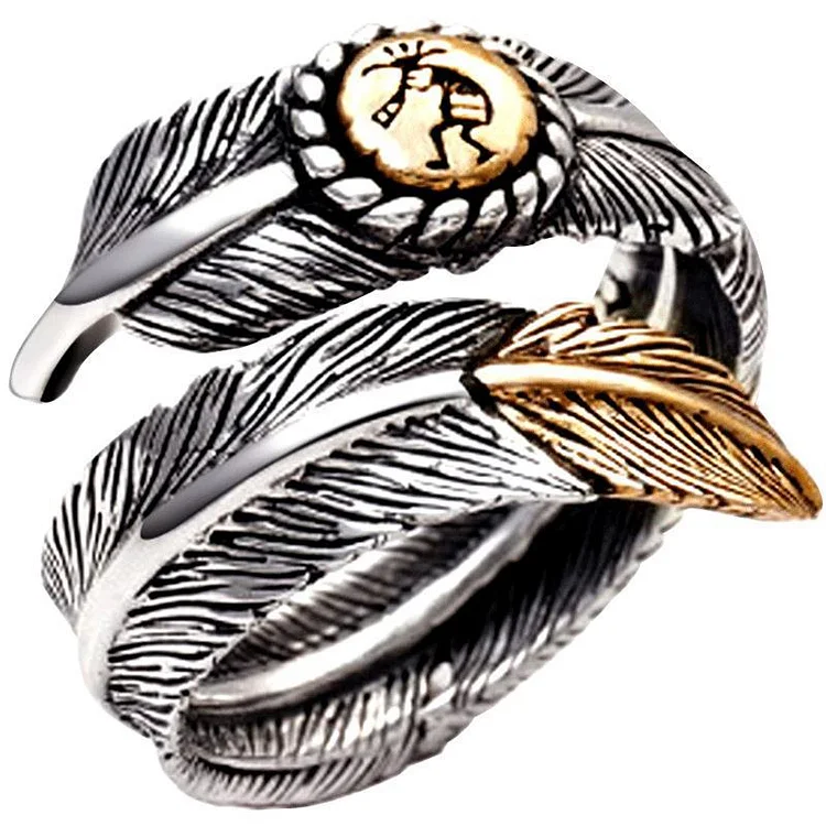 Vintage Feather Adjustable Open Silver Ring