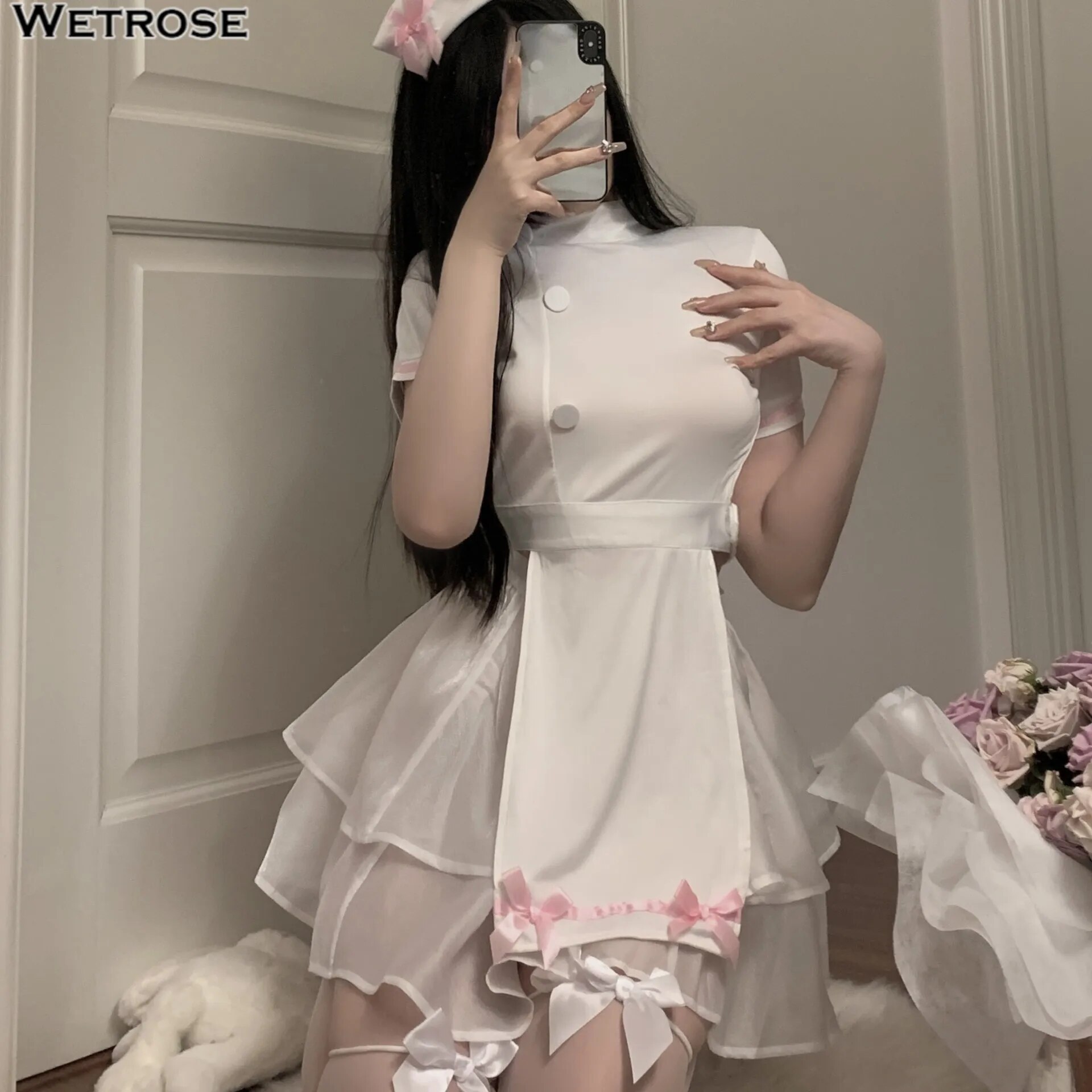 [Wetrose] In Stock Sexy Nurse Cosplay Costume Erotic Doctor Dress Uniform Role Play Full Set Lingerie Club