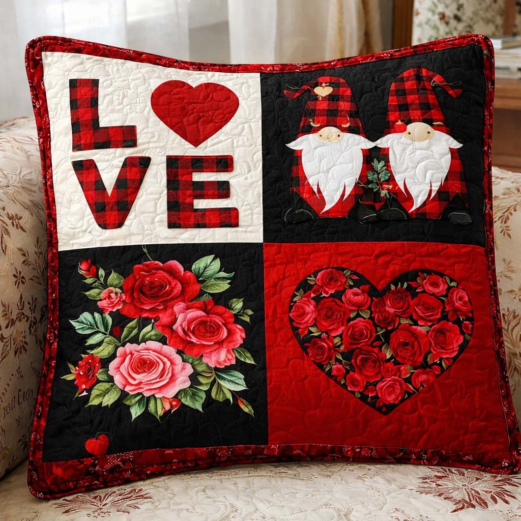 Gnome Love Patchwork Quilted Pillow Case GFTOHD13341