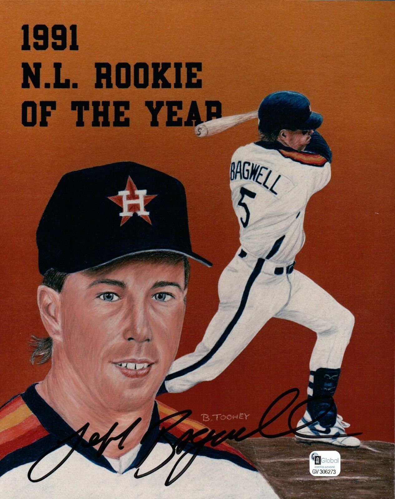 Jeff Bagwell Signed 8X10 Photo Poster painting Autograph Astros 1991 NL ROY Art Auto GAI COA