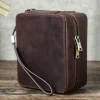Retro Crazy Horse Leather Multifunctional Portable Travel Glasses Watch Jewelry Storage Box, Shockproof Genuine Leather Watch Box