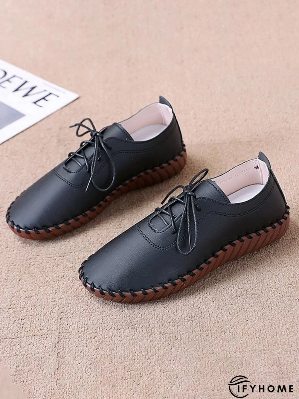 Casual Plain Lace-Up Flat Shoes | IFYHOME