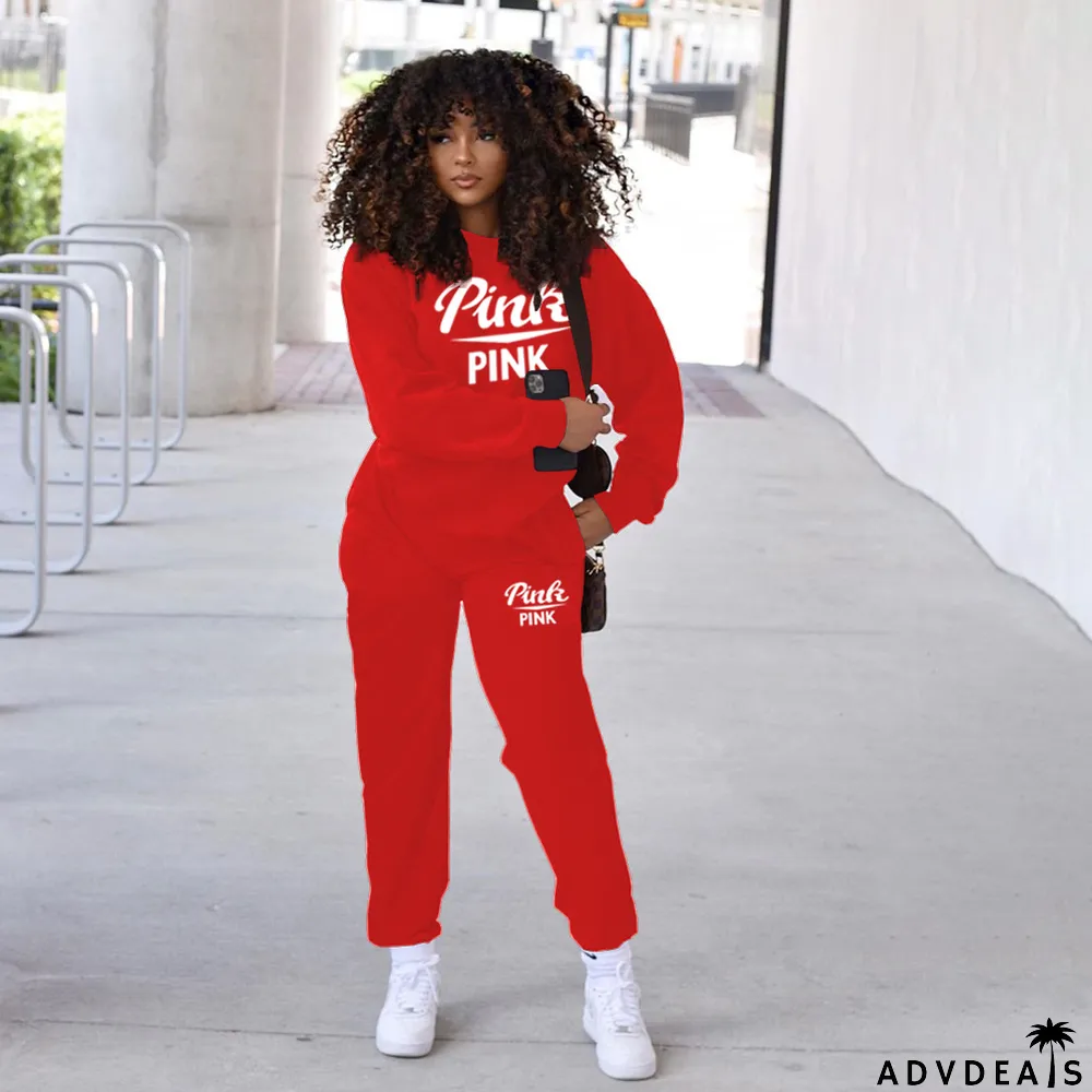 Offset Printed Loose Long Sleeve Sports Two Piece