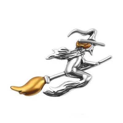 Cartoon Brooch Portrait Witch Brooches Broom Personality Creative Sweater Overcoat Accessories Vintage Classic High Quality Gift