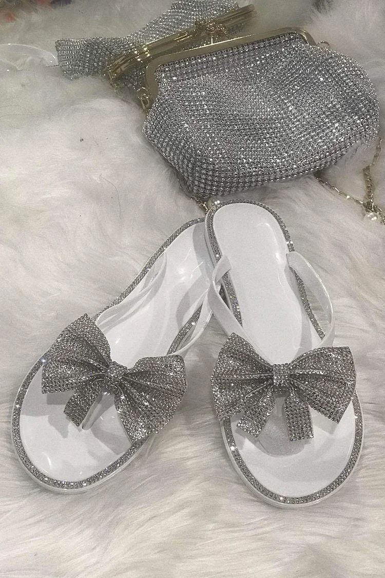 Daily Solid Color Bow Rhinestone Flip-flops Slippers