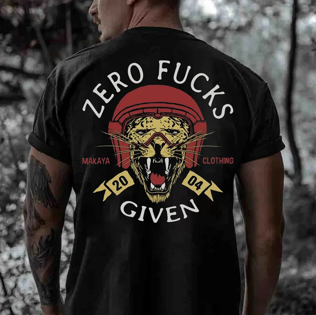 ZERO FUCKS GIVEN Helmet Panther Print Men's T-shirt
