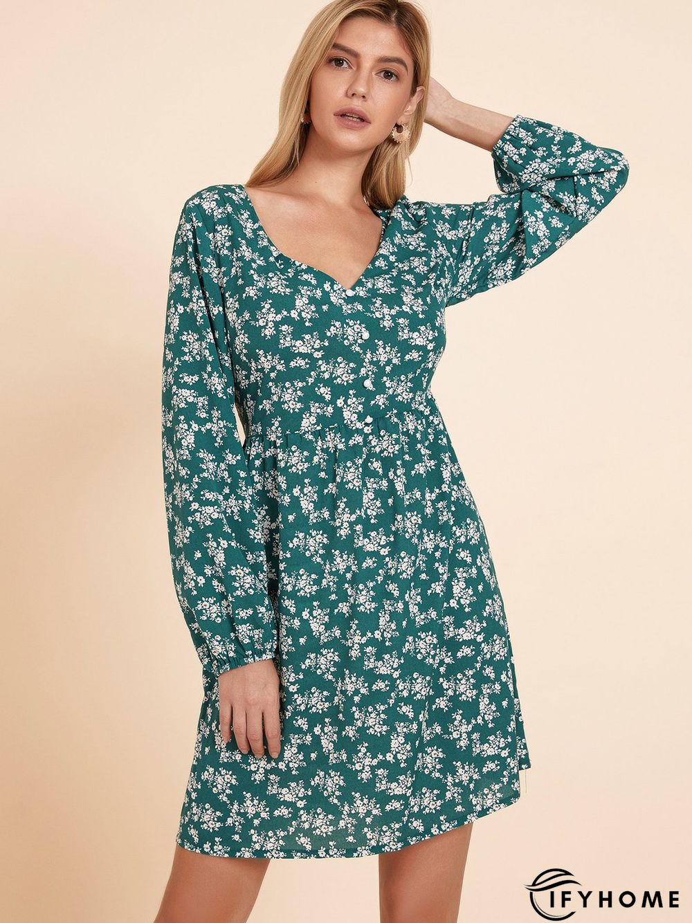 Green Floral Holiday Weaving Dress | IFYHOME