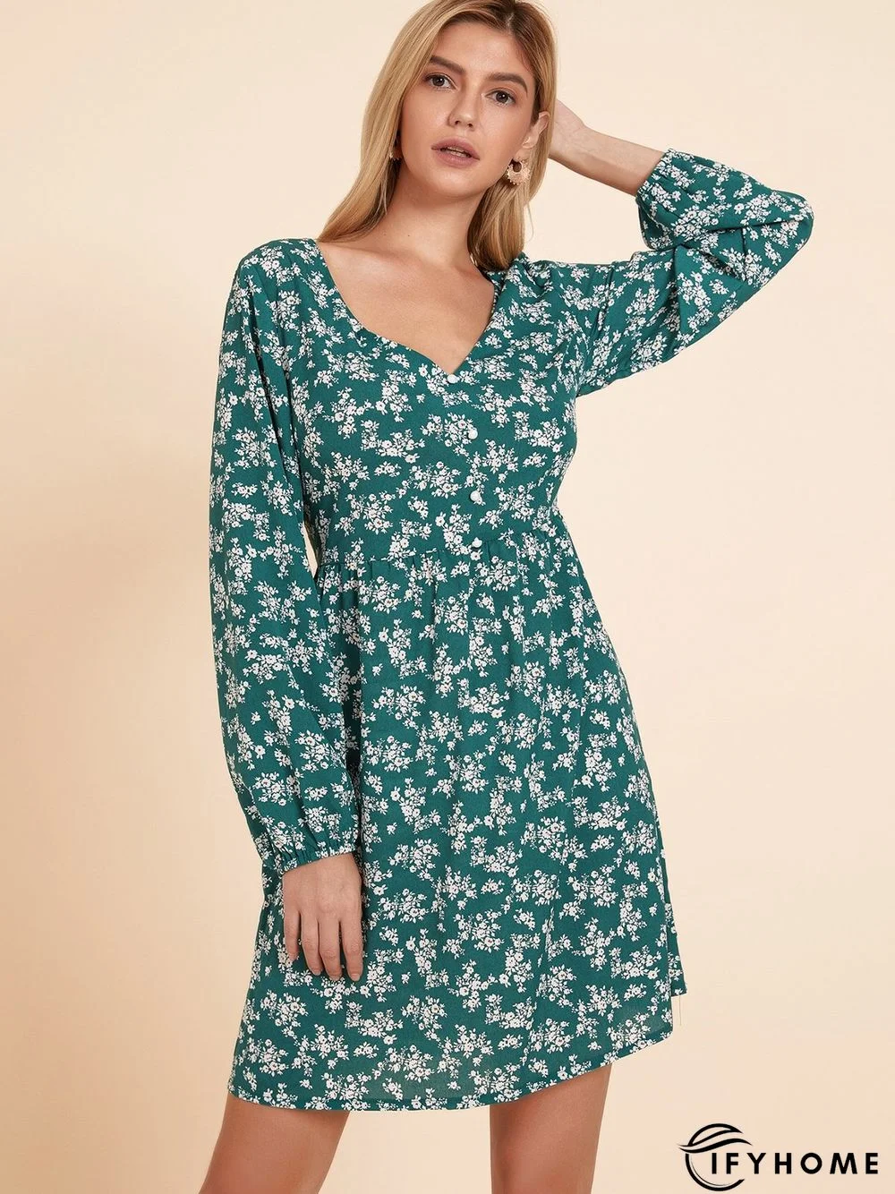 Green Floral Holiday Weaving Dress | IFYHOME