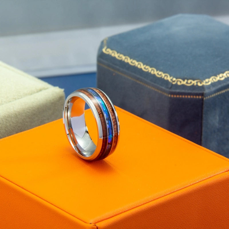 High-end Trendy Men’s Fashion Domineering Titanium Steel Men’s Shell Wood Ring Korean Style Men’s Ring Delivery Supply