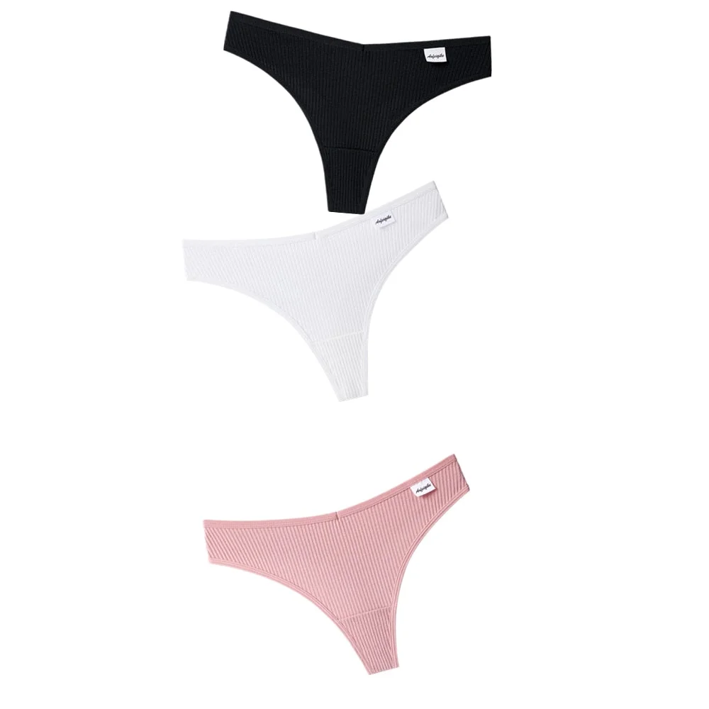 3PCS/Set G-string Panties Cotton Women's Underwear Sexy Panties Female Underpants Thong Solid Color Panty Lingerie T Back Design