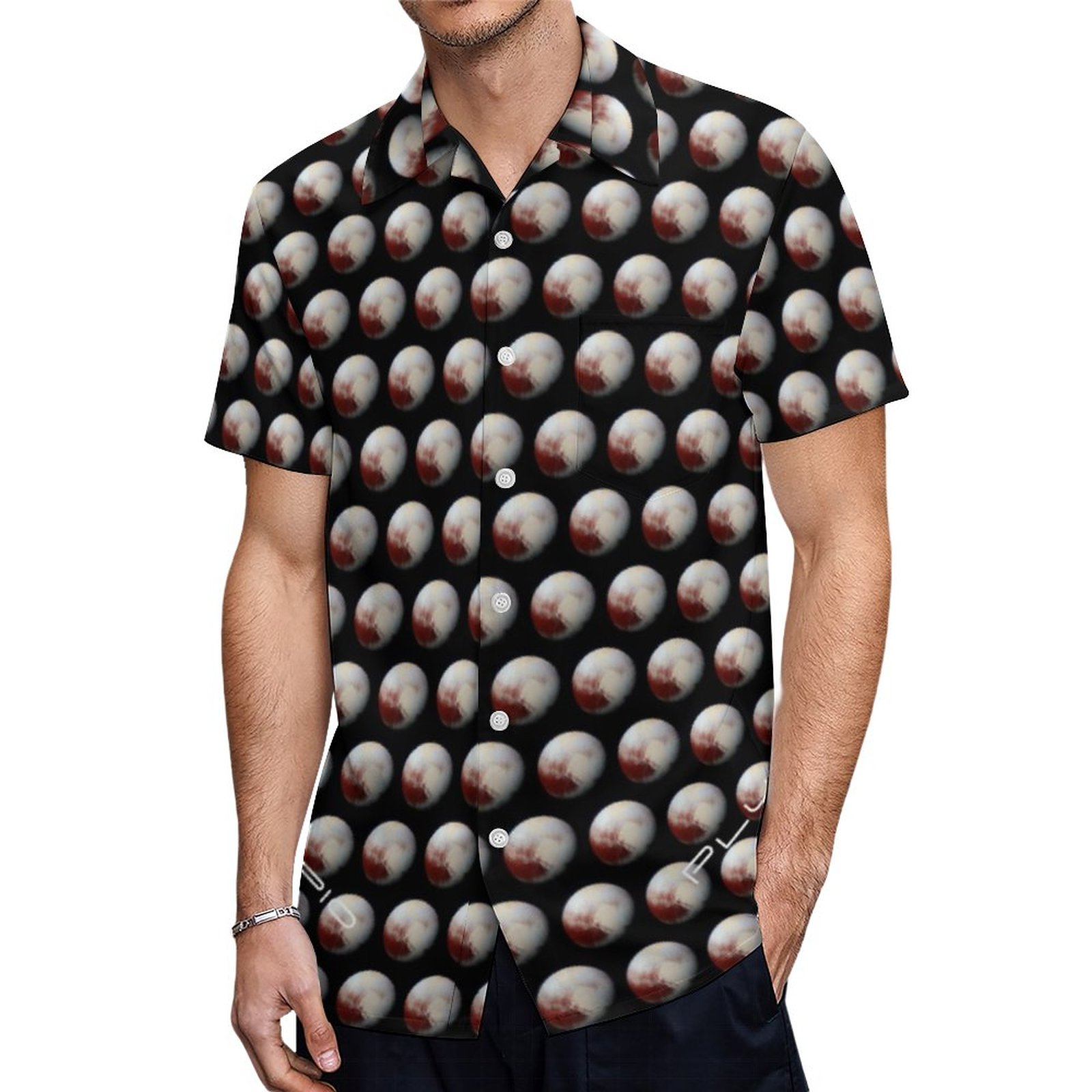 Zodiac Scorpio Solar System Planet Pluto Text Hawaiian Shirt Mens Button Down Tropical Hawaii Beach Shirts