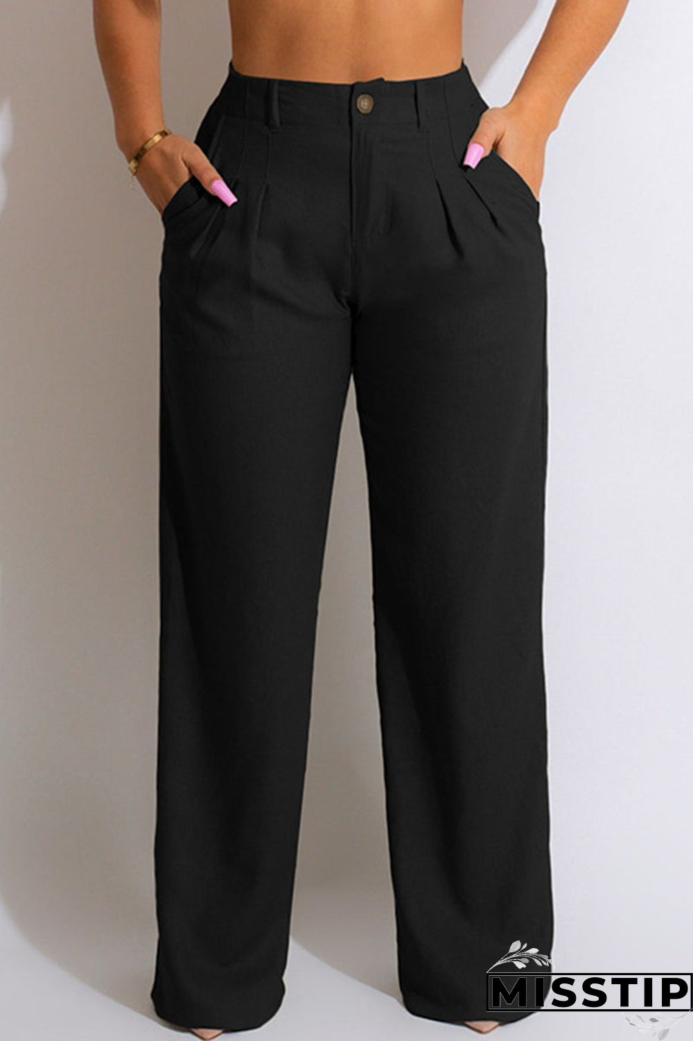 Purple Casual Solid Patchwork High Waist Straight Solid Color Bottoms