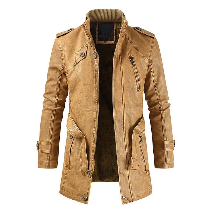 Mens Mid-Length Casual Stand-Collar Slim Leather Jacket[BUY NOW FREE SHIPPING ONLY TODAY]