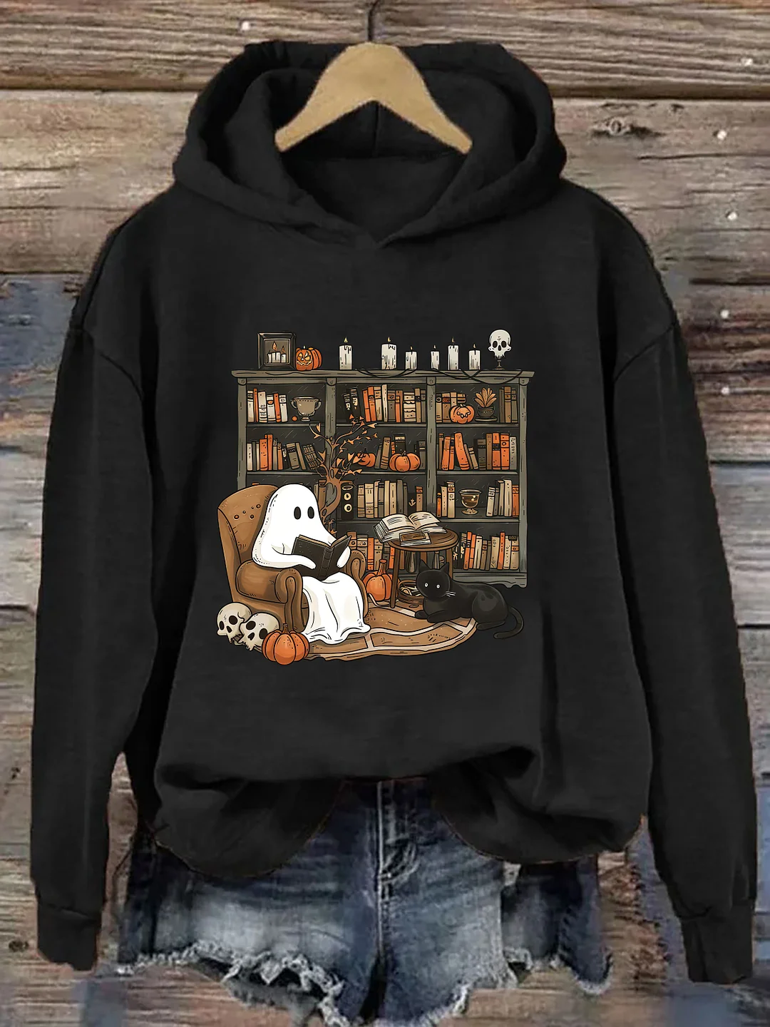  Retro Ghost Reading Books Hoodie