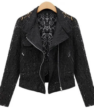 Lace Biker Jacket 2019 Autumn New Brand High Quality Full Lace Outwear Leisure Casual Short Jacket Metal Zipper Jacket Clothing