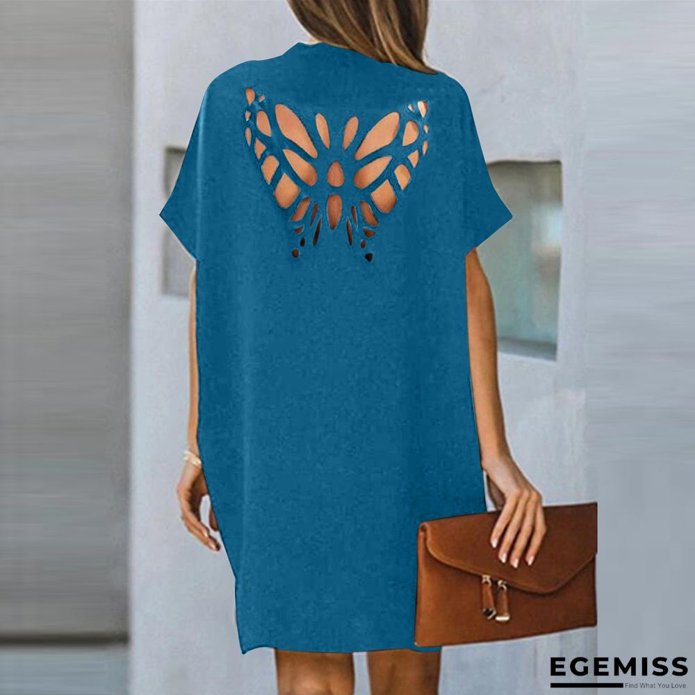 Loose Butterfly Hollow Solid Color Dress | EGEMISS