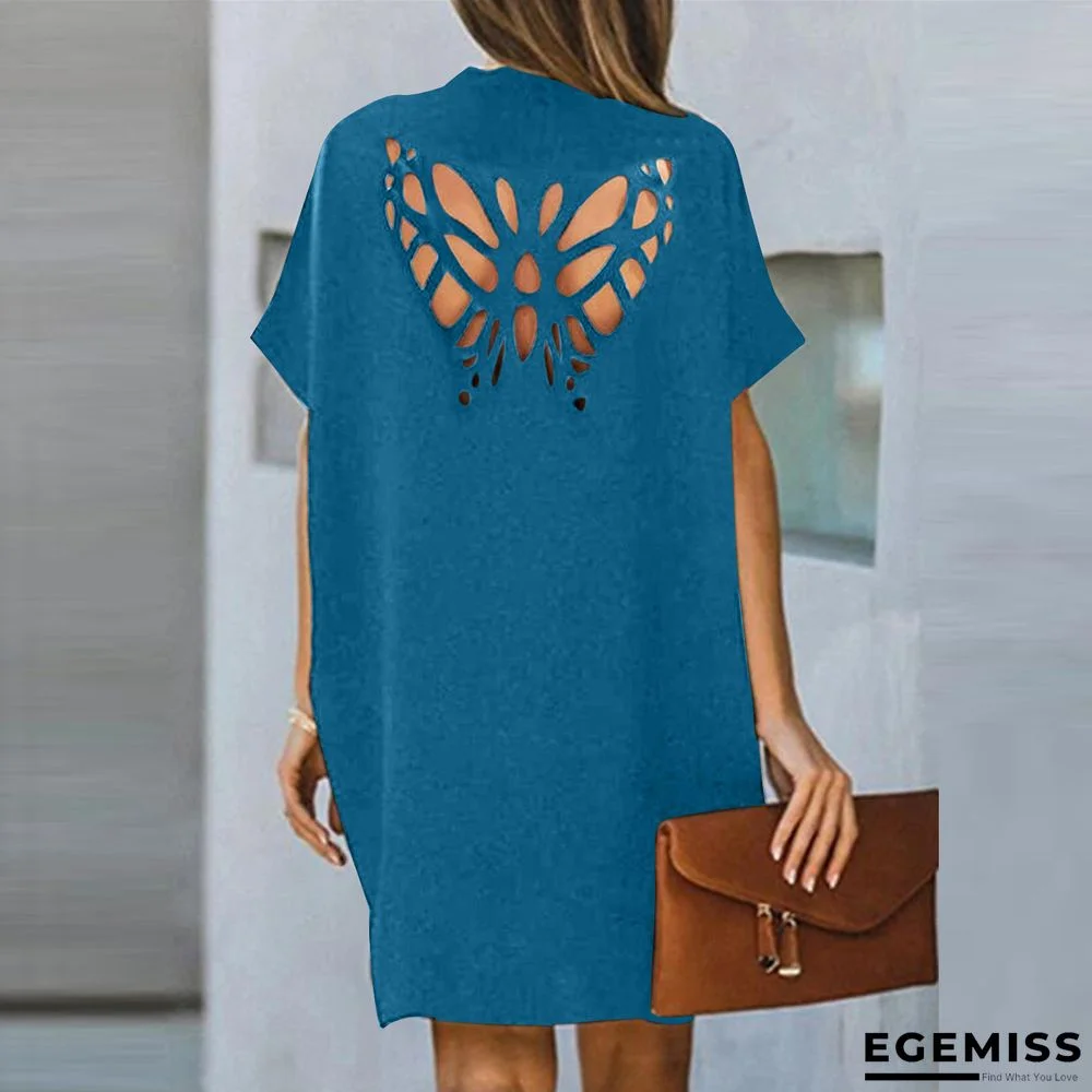 Loose Butterfly Hollow Solid Color Dress | EGEMISS