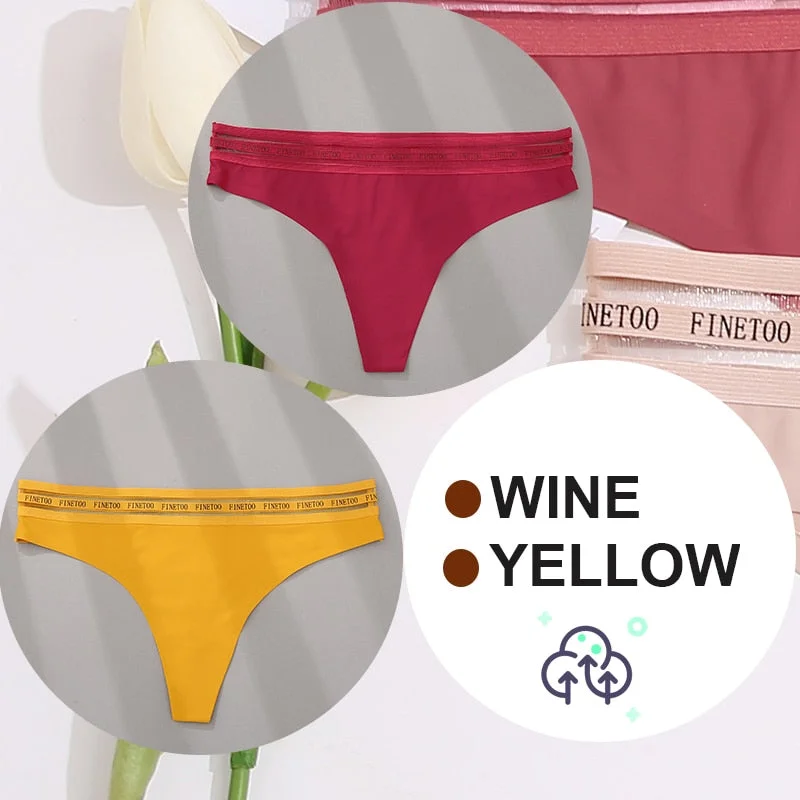 FINETOO 2PCS/Set Women Seamless G-string Panties M-XL Letter Soft Panties 7 Colors Patchwork Woman Underwear Thongs Lingerie