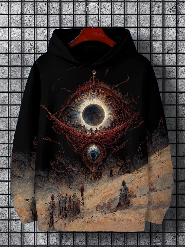 Men's Vintage Storm Demon Eye Illustration Print Casual Hoodie