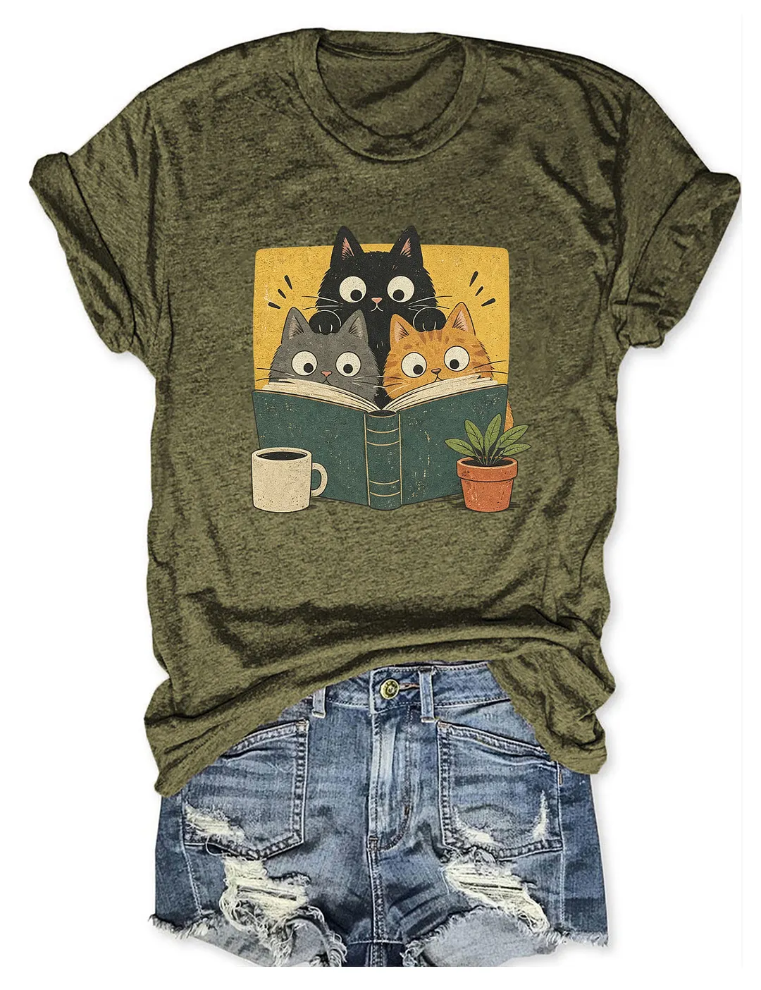 Retro Curious Reading Cats T-shirt