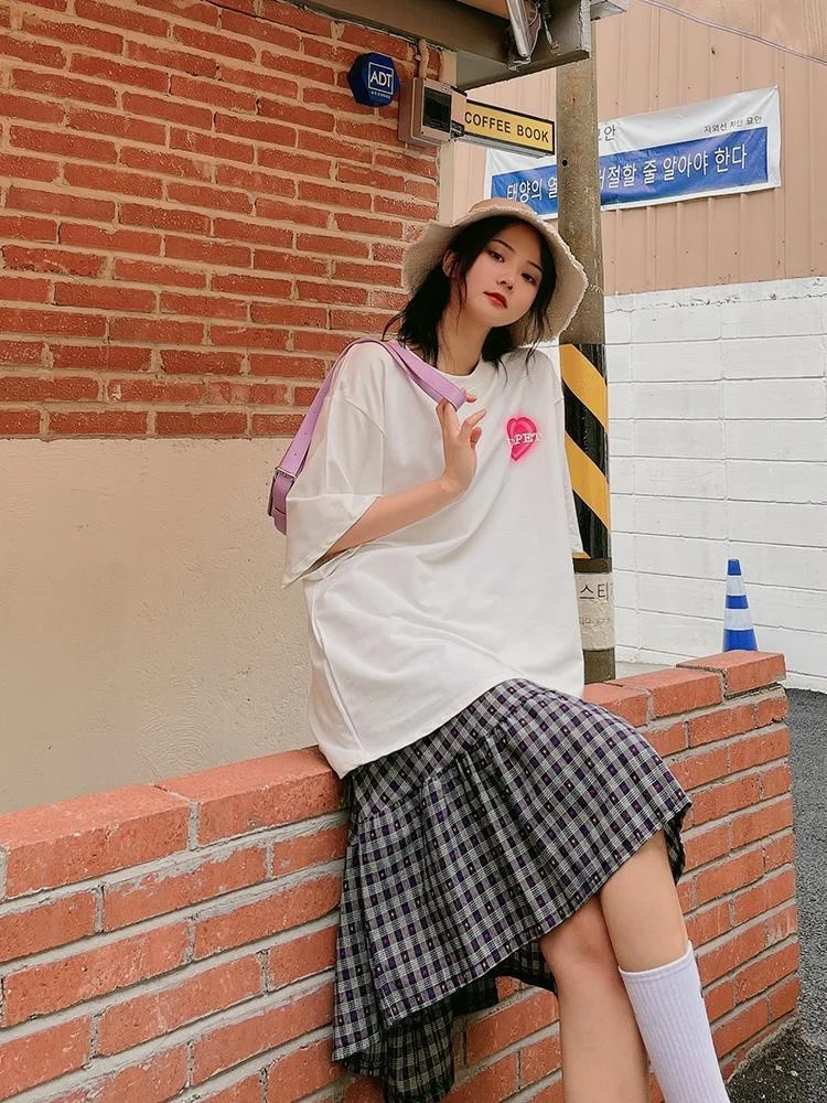 Korean Fashion Love Print Loose Long T-shirt TK032