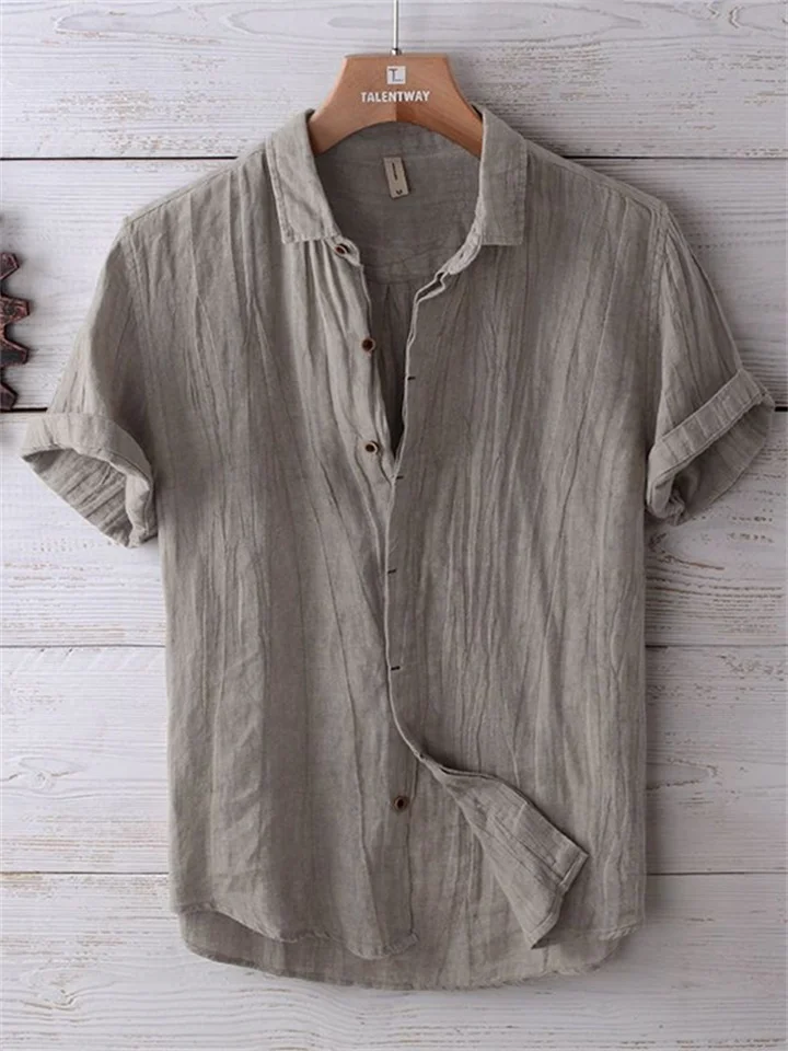 Vintage Pressed Wrinkle Short-sleeved Linen Shirt Men's Summer Casual Thin Section Breathable Loose Half-sleeved Cotton Linen Shirt