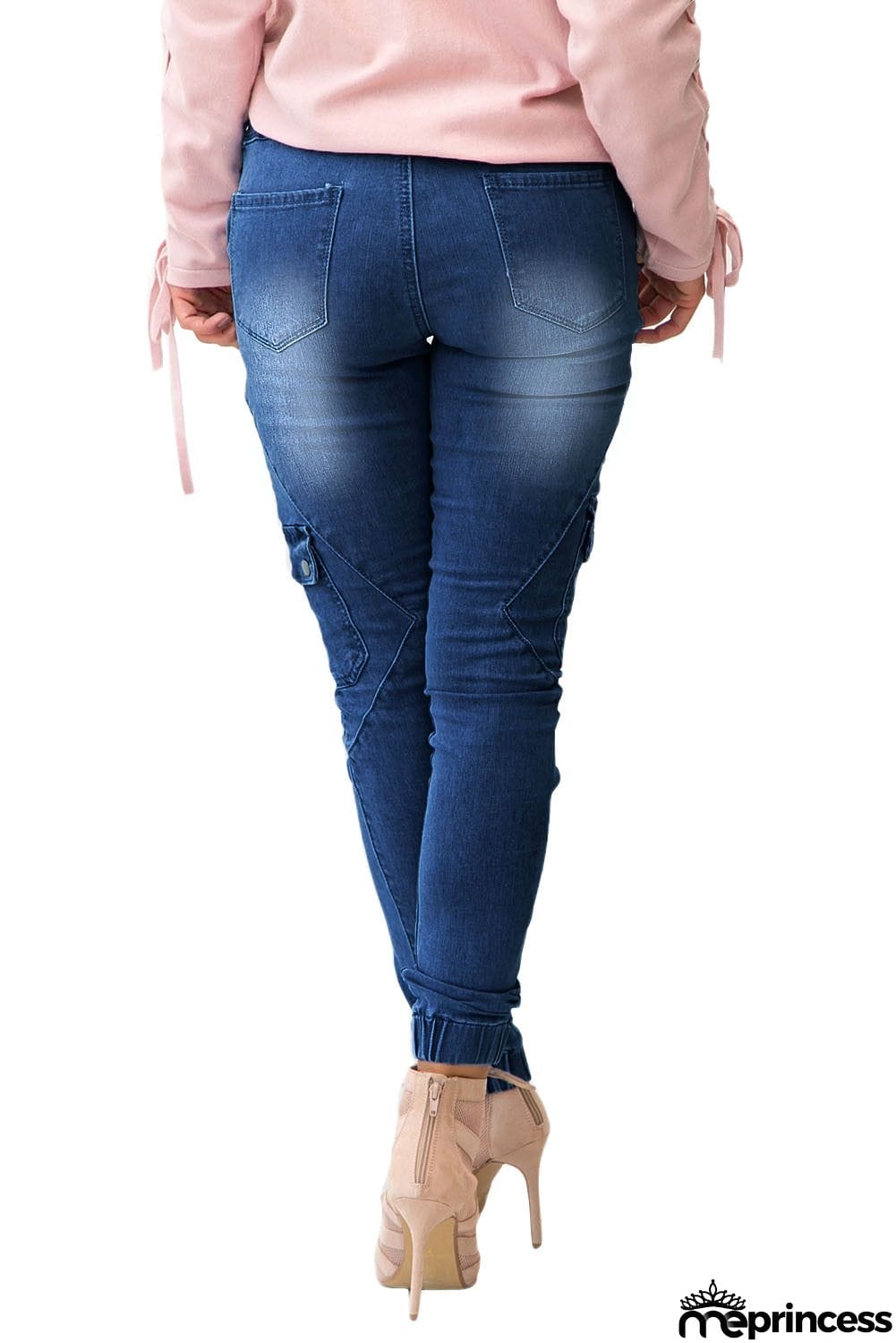 Army Green Drawstring Ankle Pocket Denim Jeans