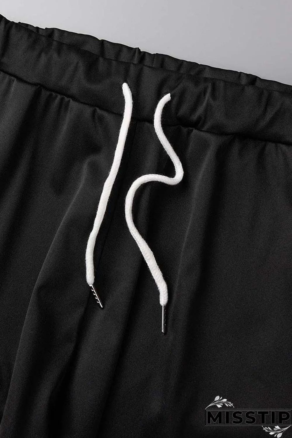 Black Casual Letter Print Patchwork V Neck Short Sleeve Two Pieces