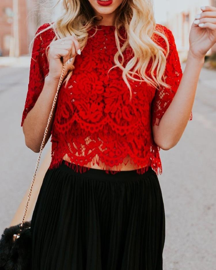 Stylish Crochet Lace Splicing Crop Top