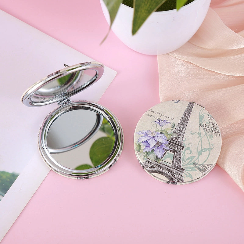 Elegant Classic Style Streetwear Printing Eiffel Tower Pu Leather Mirror 1 Piece