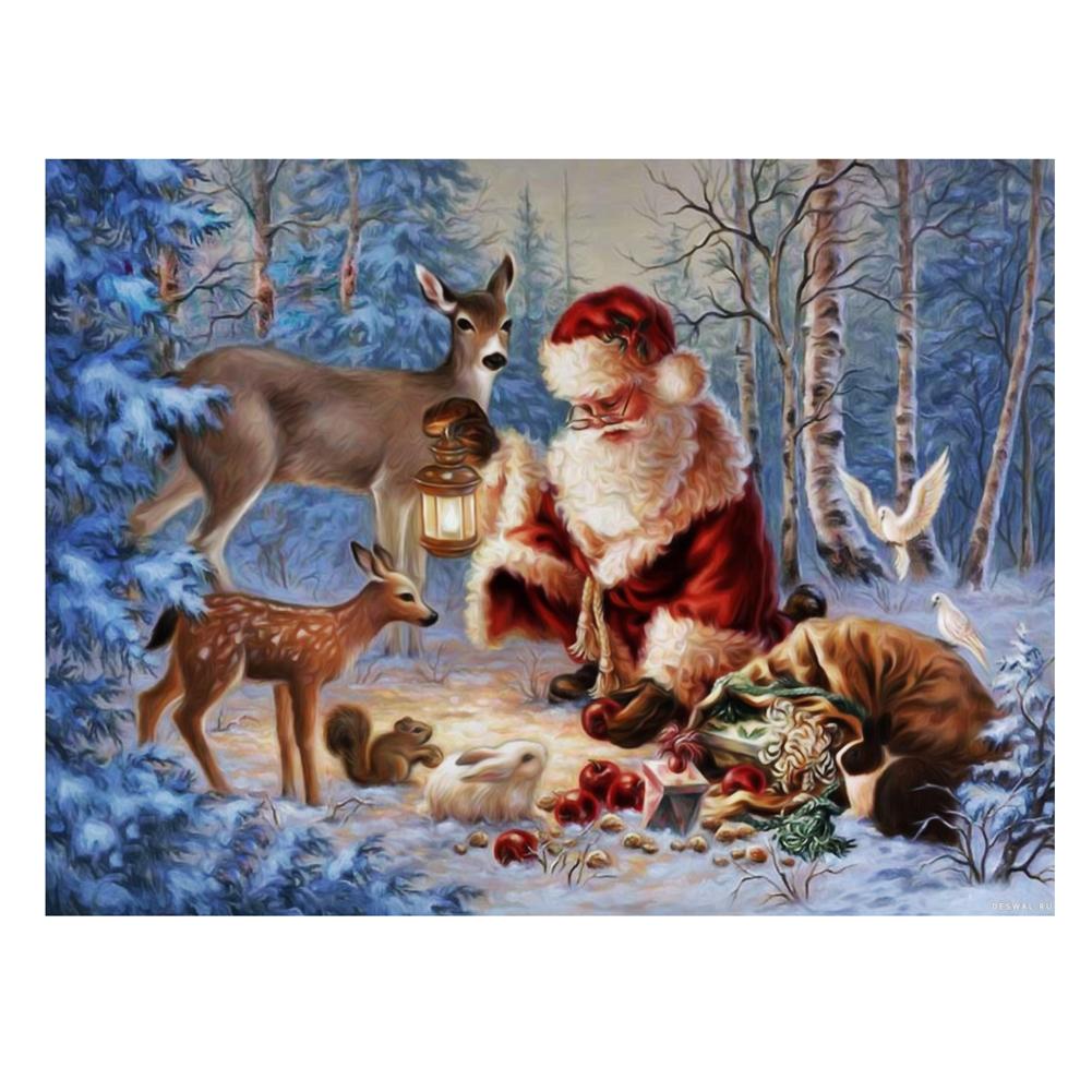 

40x30cm Round Drill Diamond Painting - Father Christmas Lantern, 501 Original