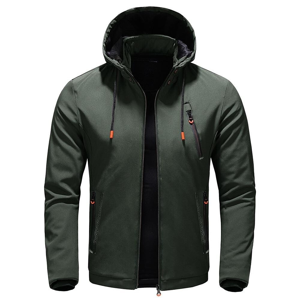 Rogoman Men's Removable Hood Outdoor Solid Color Fleece Lining Jacket