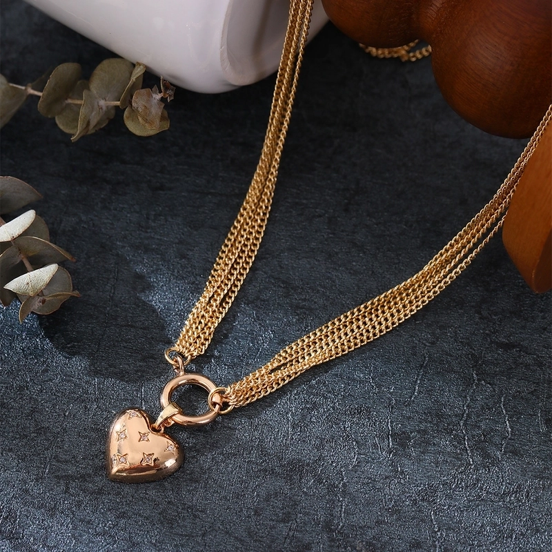 Exaggerated Punk Minimalist Heart Shape Copper Inlay Zircon Pendant Necklace