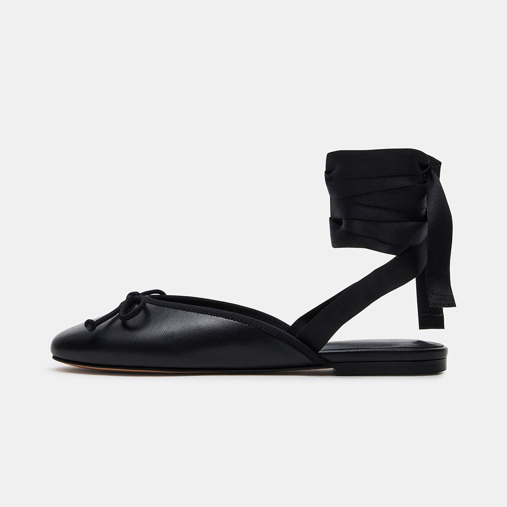 Elegant Black Round Toe Bow Wrap Strappy Flat Shoes for Women Nicepairs