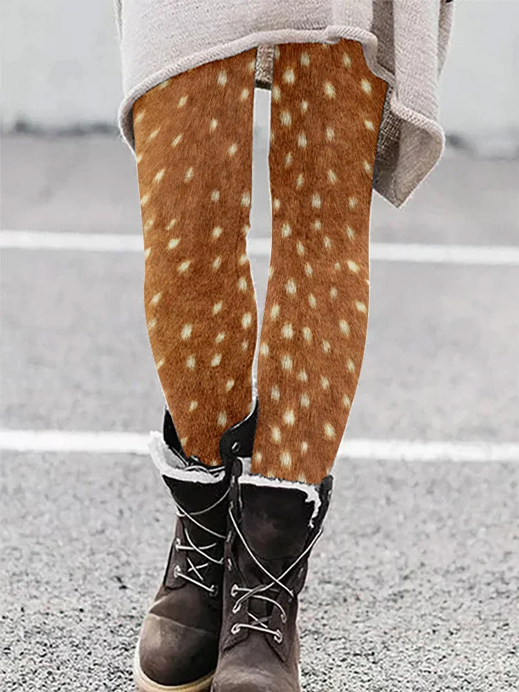 Wearshes Soft Deer Hide Pattern Vintage Comfy Leggings