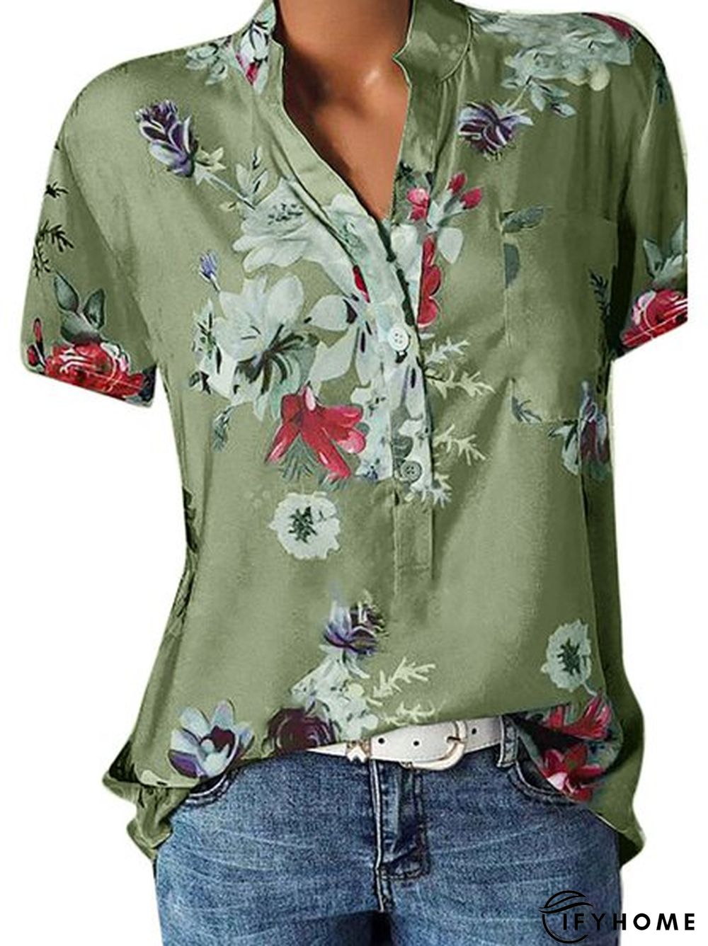 Women Floral Short Sleeve Casual Summer Blouse | IFYHOME