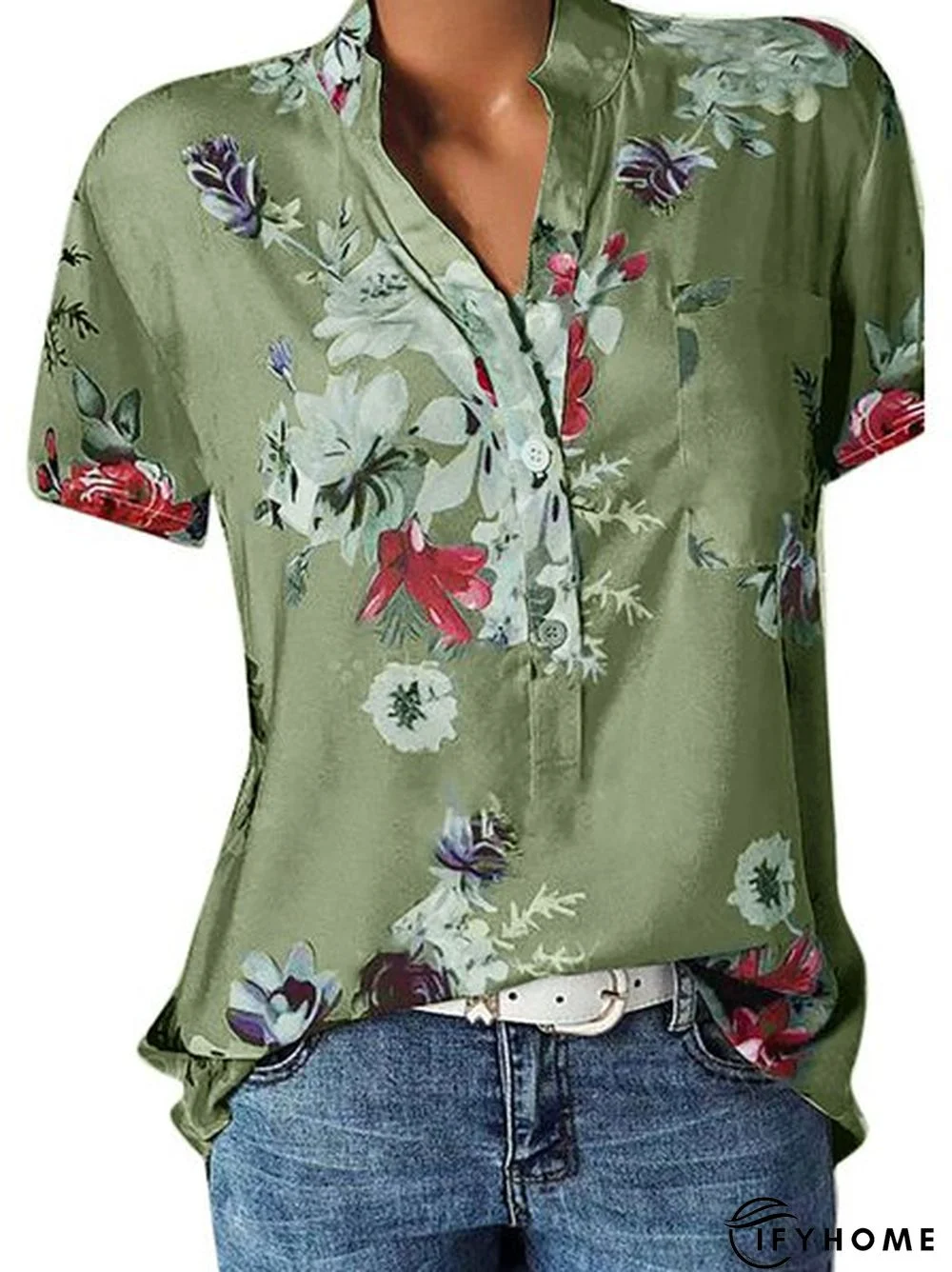 Women Floral Short Sleeve Casual Summer Blouse | IFYHOME