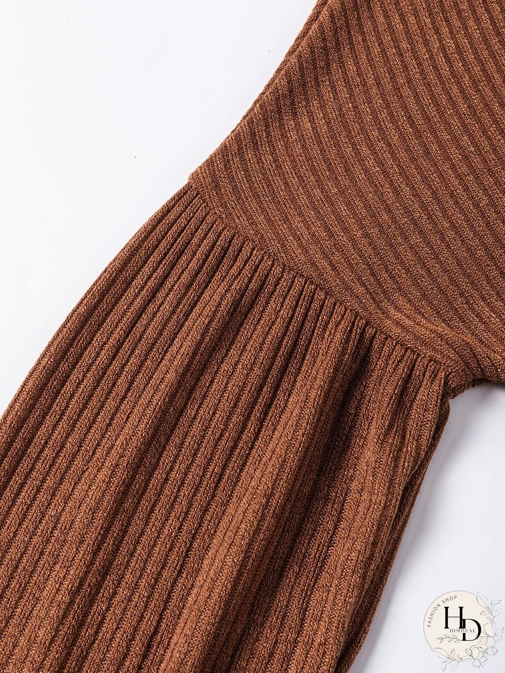 Chestnut Textured Knit Drop Shoulder Ruffled Sleeve Top