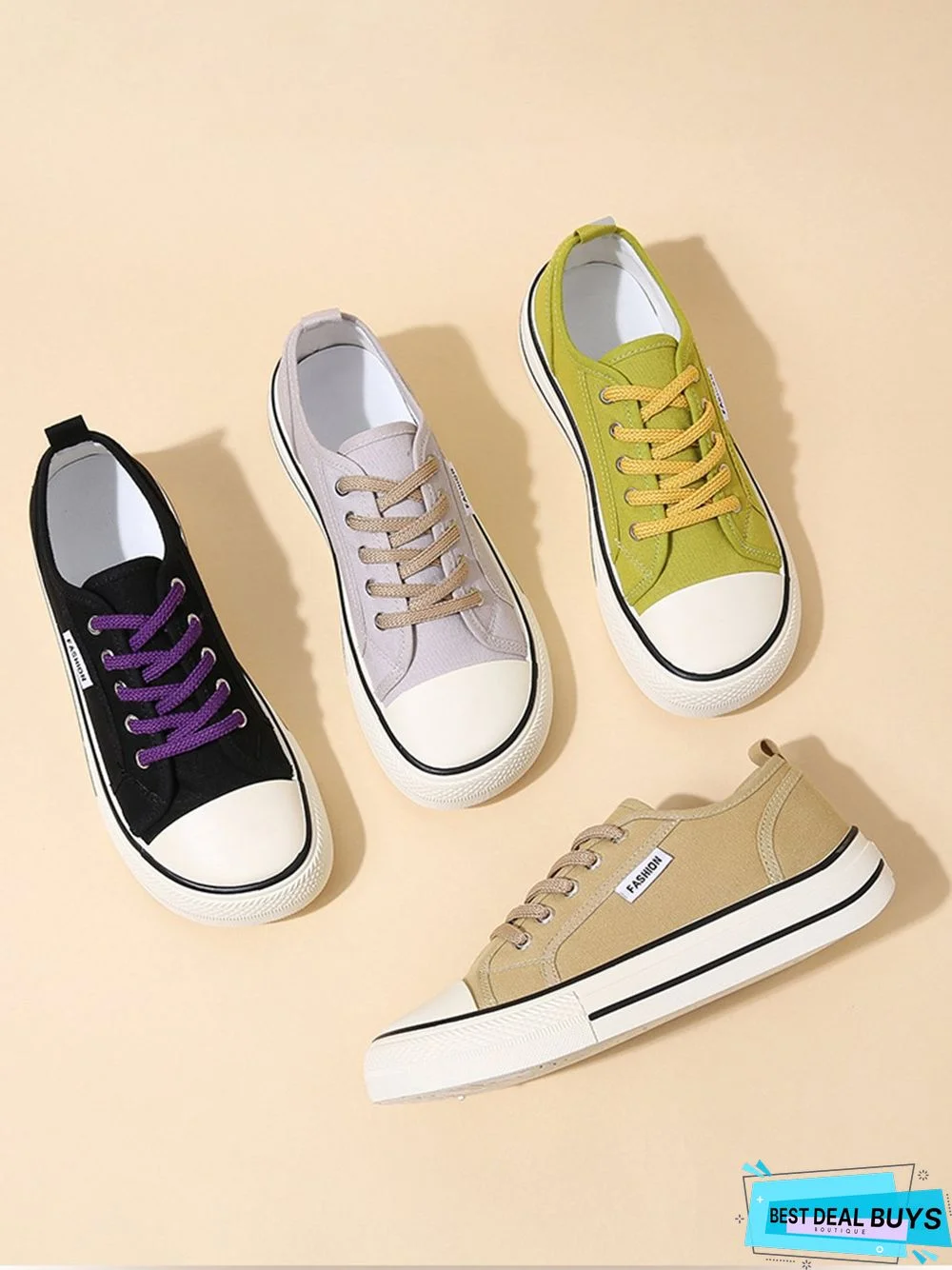 Casual Plain Color Split Joint Comfy Square Toe Lace-Up Canvas Shoes