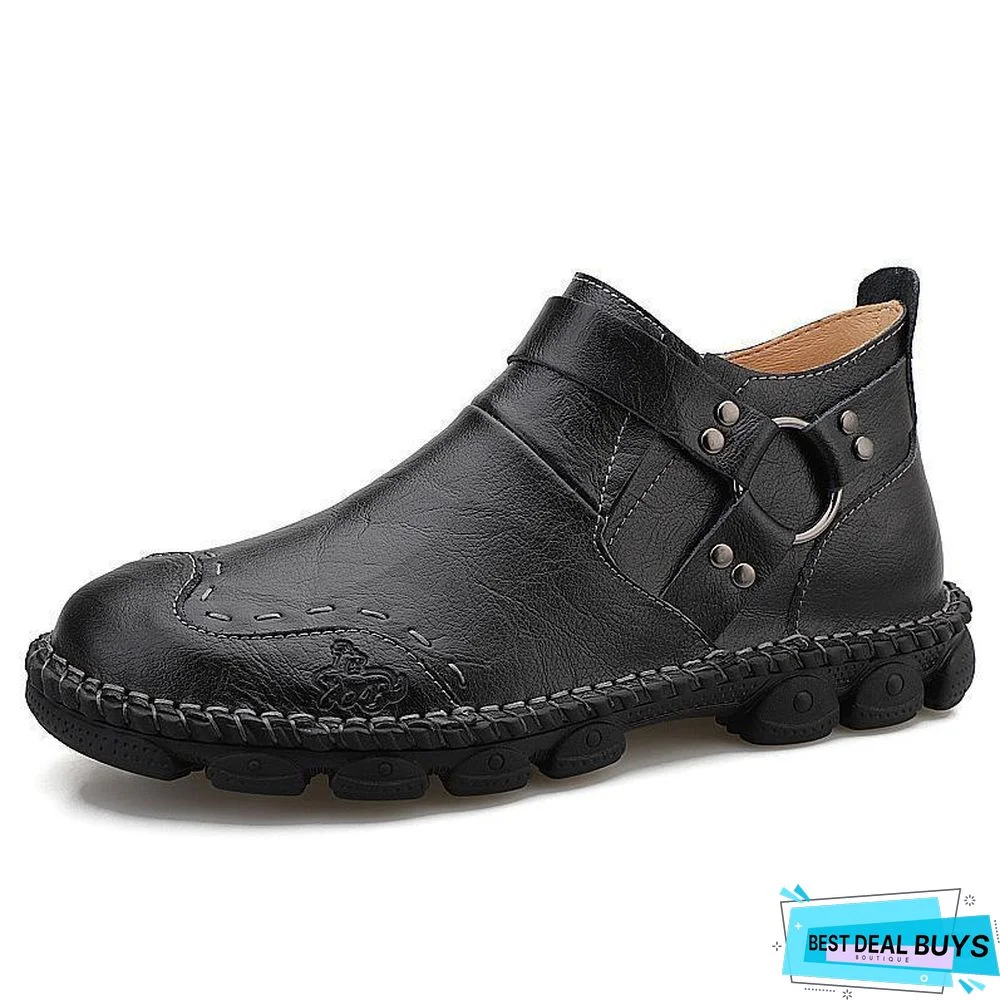 Large Size Hand Stitching Genuine Leather Non-Slip Retro Ankle Boots