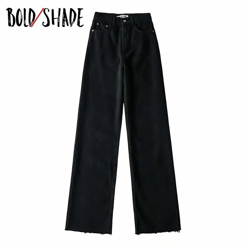 Bold Shade Streetwear Vintage Women 90s Denim Pants High Waist Long Straight Baggy Jeans Skater Girl Style Fall Winter Trousers