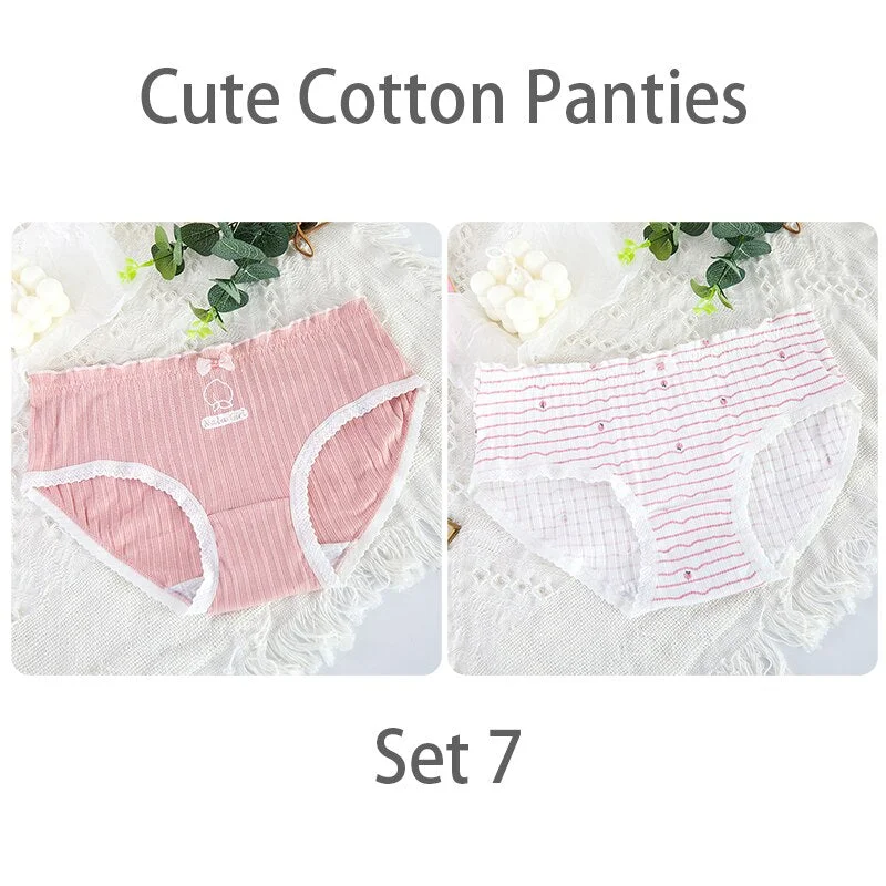 FINETOO Women's Sexy Lace Thongs G-string Underwear Cute Panties Briefs For Ladies T-back lingerie Cartoon Girls Pink Panty