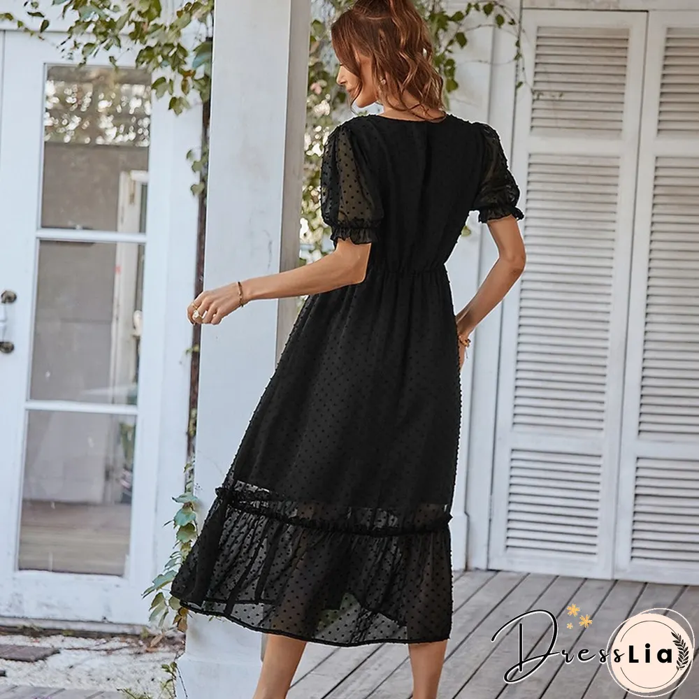 Elegant V-Neck Loose Ruffles Dress Womens Street Retro Long Spring And Summer Bohemian