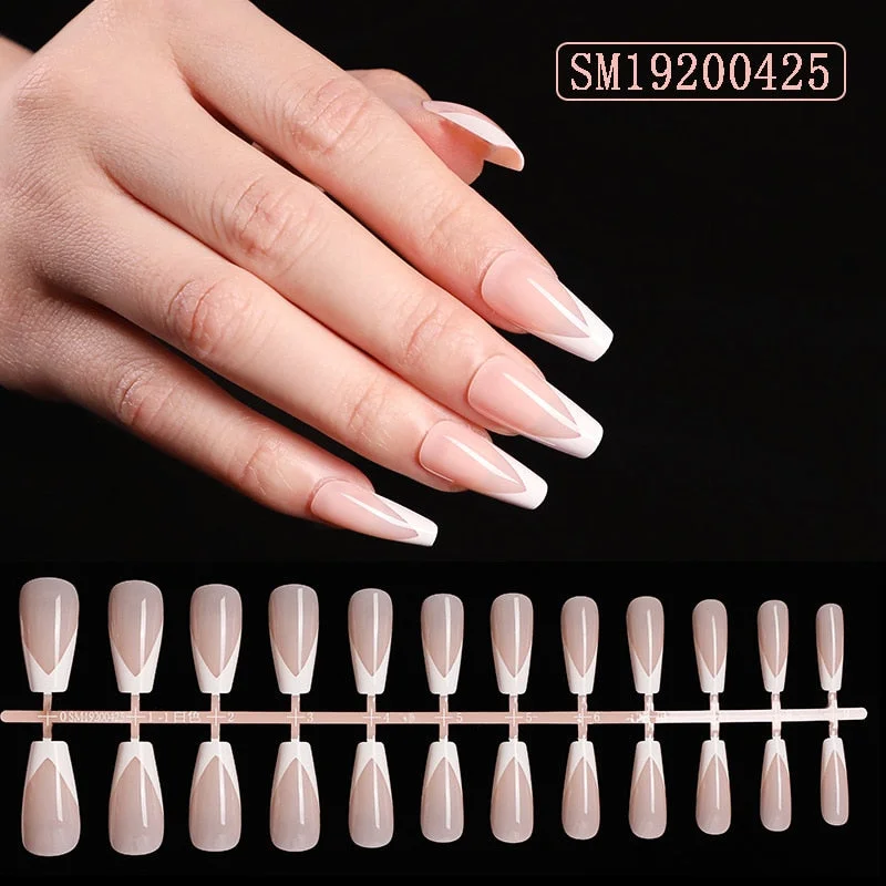 24pcs French Gradient Ballerina Matte /UV False Nail Detachable tips Nail Extension Manicure Press On Fake Fake Nails Beauty-Nail Inspo