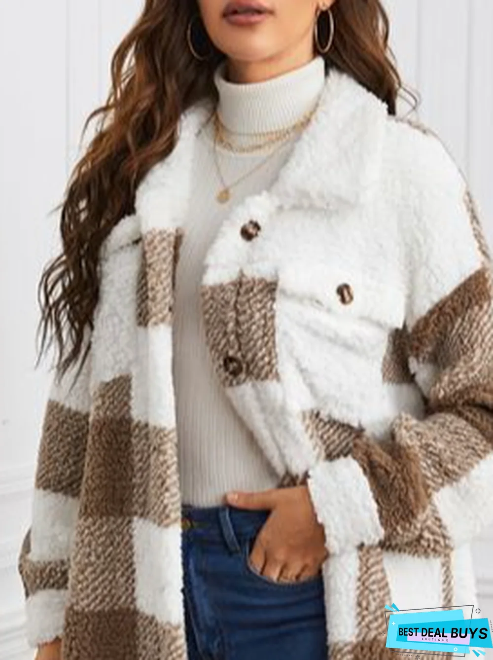 Fluff/Granular Fleece Fabric Shirt Collar Casual Teddy Jacket