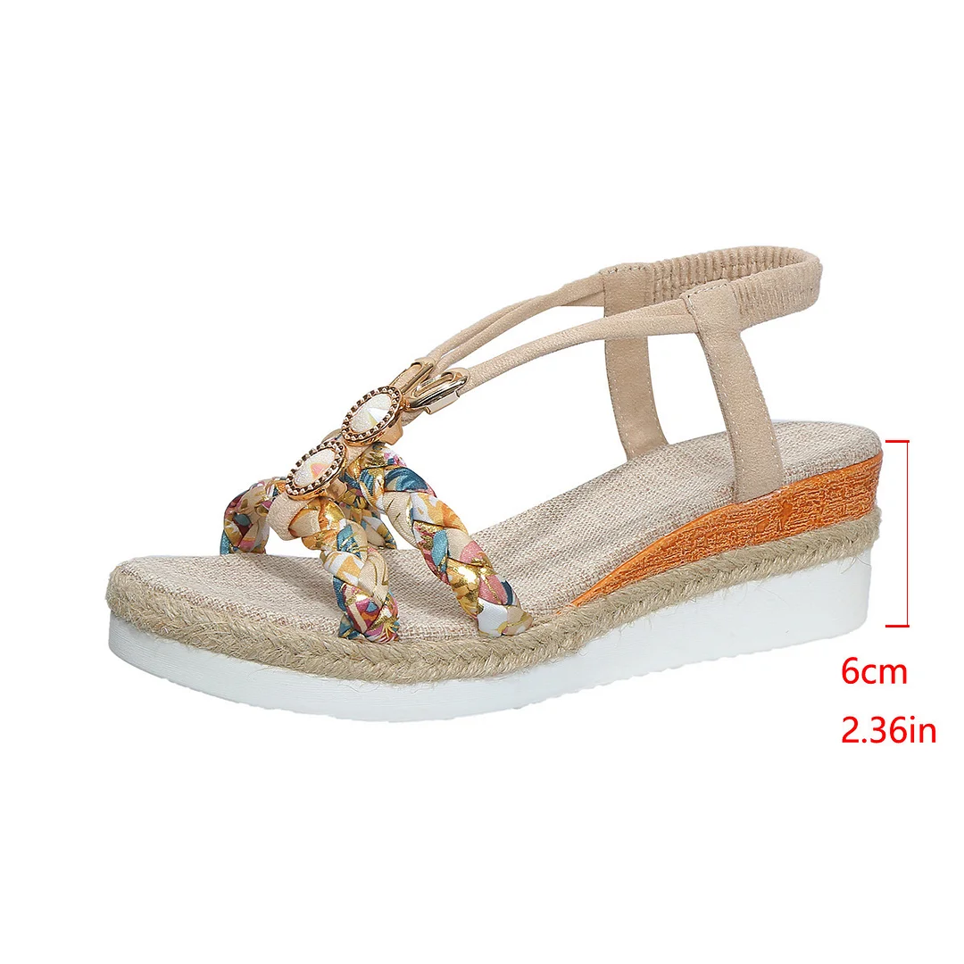 Yyvonne And Summer New Round Head Flat Bottom Heel Sandals Women Weaving Beads Toe Bohemian Thick-Soled Beach Sandals